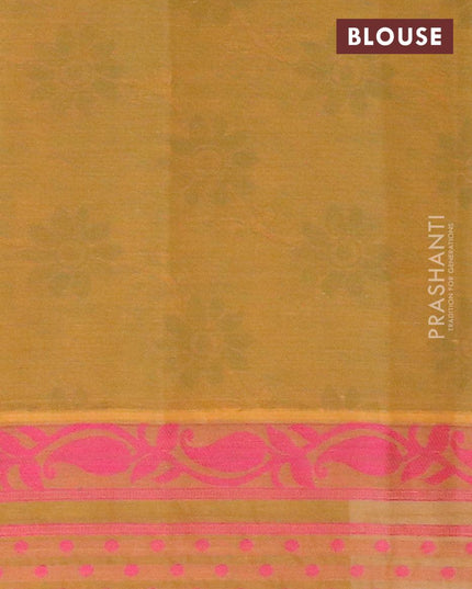Coimbatore cotton saree dual shade of mustard green with allover self emboss and thread woven border - {{ collection.title }} by Prashanti Sarees