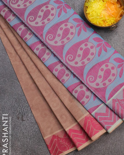 Coimbatore cotton saree dual shade of pastel brown and pink with allover self emboss and thread woven border - {{ collection.title }} by Prashanti Sarees