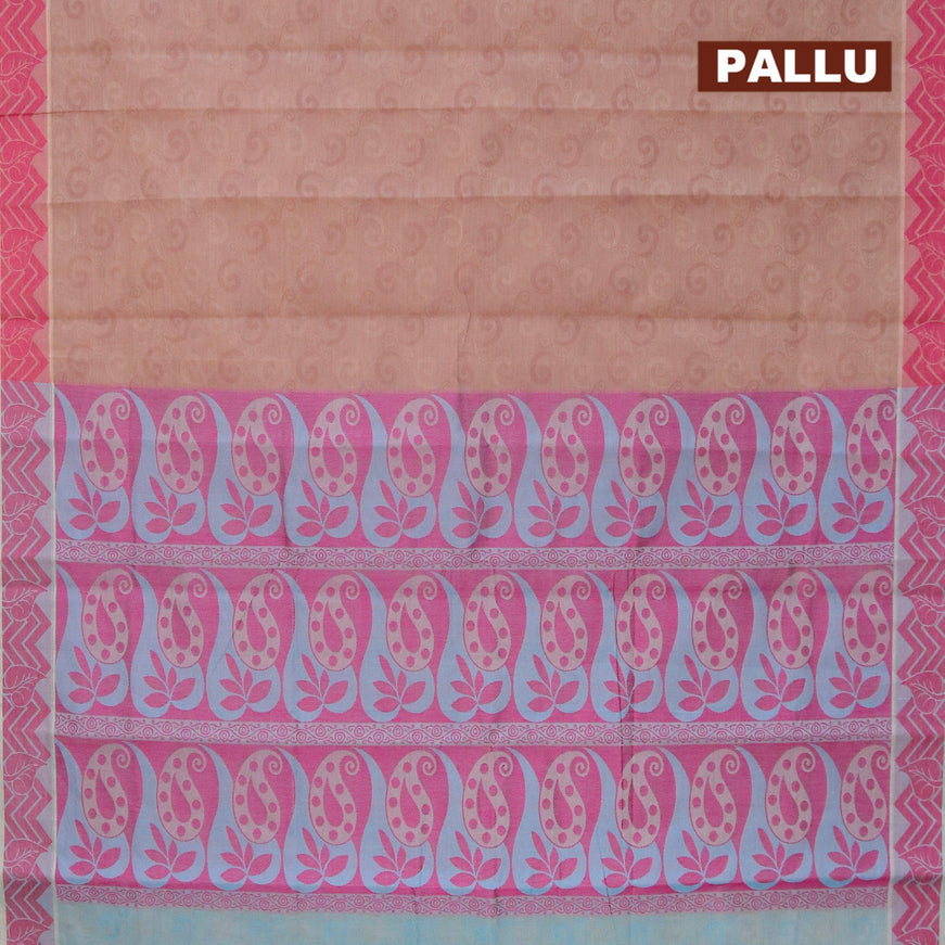 Coimbatore cotton saree dual shade of pastel brown and pink with allover self emboss and thread woven border - {{ collection.title }} by Prashanti Sarees