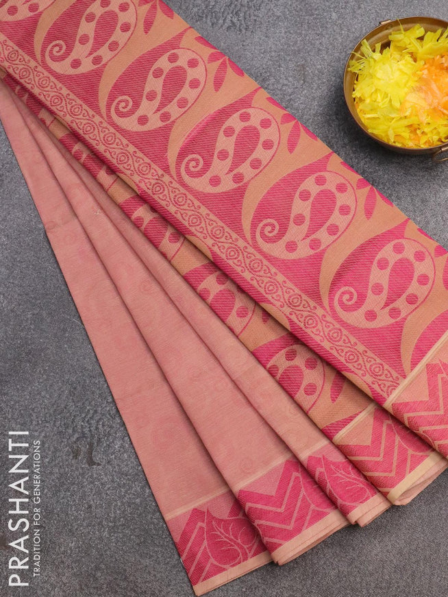 Coimbatore cotton saree dual shade of peach pink and pink with allover self emboss and thread woven border - {{ collection.title }} by Prashanti Sarees