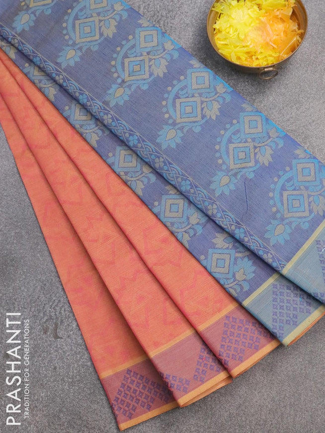 Coimbatore cotton saree dual shade of pink and blue with allover self emboss and thread woven border - {{ collection.title }} by Prashanti Sarees
