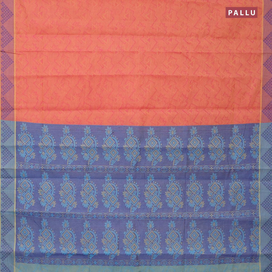 Coimbatore cotton saree dual shade of pink and blue with allover self emboss and thread woven border - {{ collection.title }} by Prashanti Sarees