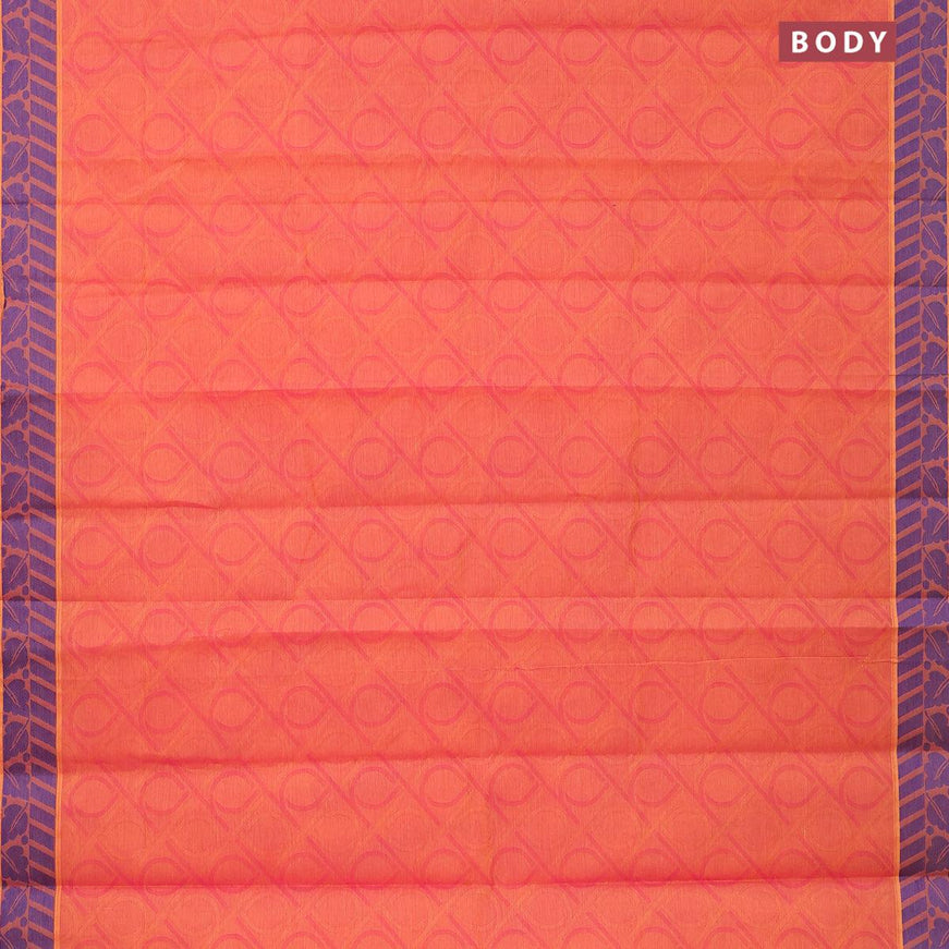 Coimbatore cotton saree dual shade of pinkish orange and green with allover self emboss and thread woven border - {{ collection.title }} by Prashanti Sarees