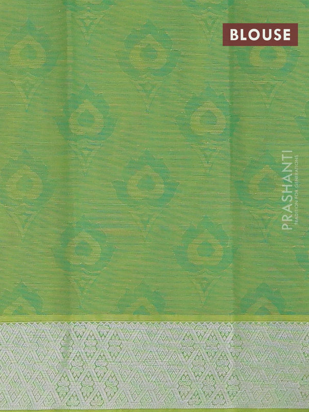 Coimbatore cotton saree dual shade of pinkish yellow and dual shade of green with allover self emboss and thread woven border - {{ collection.title }} by Prashanti Sarees