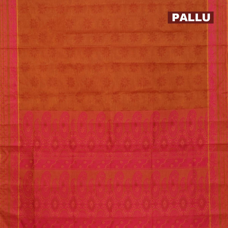 Coimbatore cotton saree dual shade of rustic pink and pink with allover self emboss and thread woven border - {{ collection.title }} by Prashanti Sarees