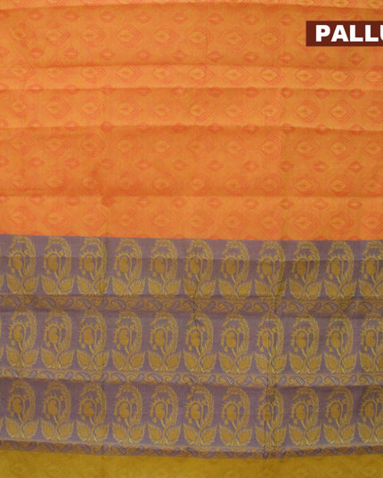 Coimbatore cotton saree dual shade of sunset yellow and blue with allover self emboss and thread woven border - {{ collection.title }} by Prashanti Sarees