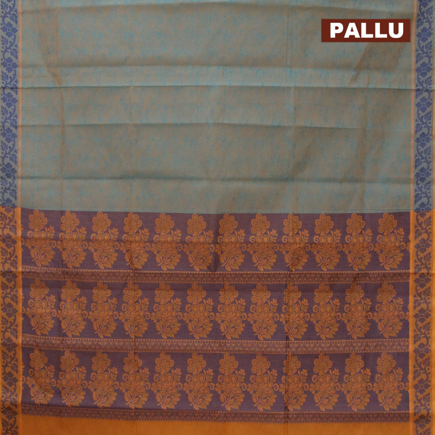 Coimbatore cotton saree dual shade of teal blue and mustard yellow with allover self emboss and thread woven border - {{ collection.title }} by Prashanti Sarees