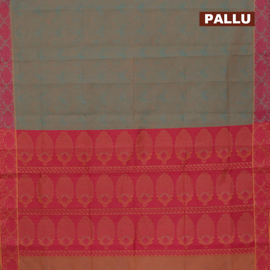 Coimbatore cotton saree dual shade of teal blue and rust shade with allover self emboss and thread woven border - {{ collection.title }} by Prashanti Sarees