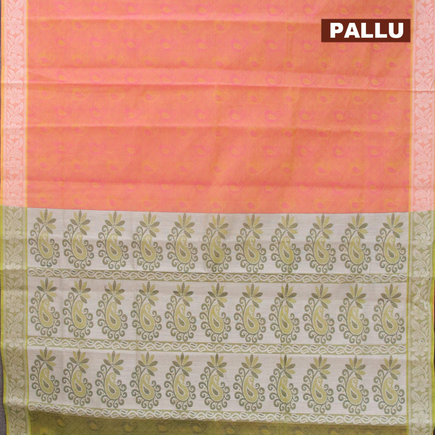 Coimbatore cotton saree dual shade of yellowish pink and green shade with allover self emboss and thread woven border - {{ collection.title }} by Prashanti Sarees