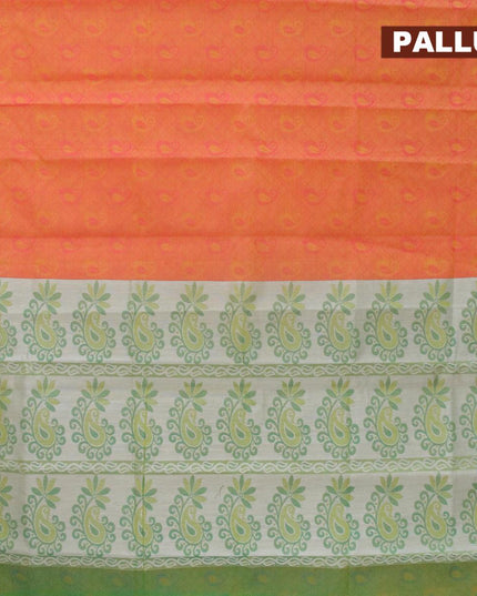 Coimbatore cotton saree dual shade of yellowish pink and light green with allover self emboss and thread woven border - {{ collection.title }} by Prashanti Sarees