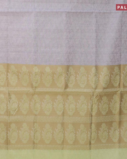 Coimbatore cotton saree grey shade and elaichi green with allover self emboss and thread woven border - {{ collection.title }} by Prashanti Sarees