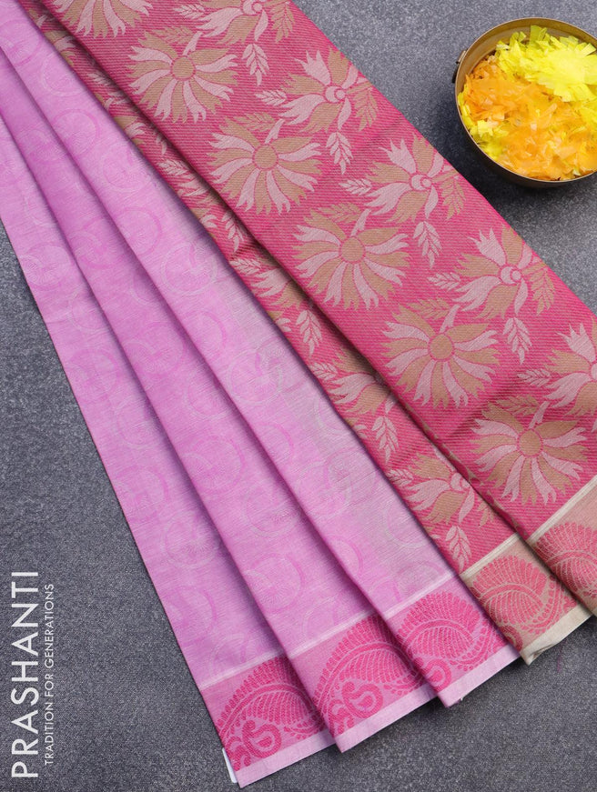 Coimbatore cotton saree mild purple and magenta pink with allover self emboss and thread woven border - {{ collection.title }} by Prashanti Sarees