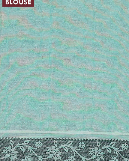 Coimbatore cotton saree pastel grey and teal green with allover self emboss and thread woven border - {{ collection.title }} by Prashanti Sarees