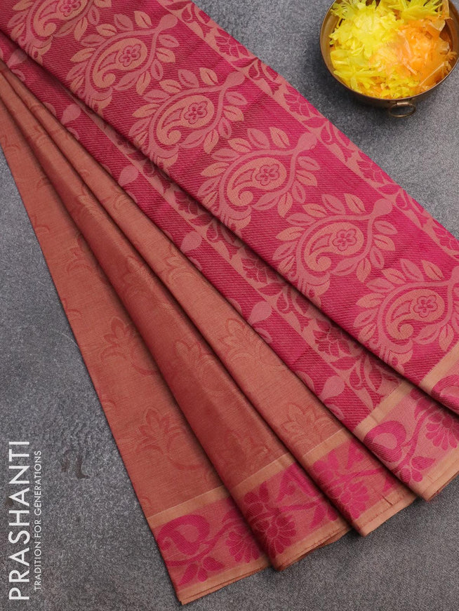 Coimbatore cotton saree pastel maroon shade and magenta pink with allover self emboss and thread woven border - {{ collection.title }} by Prashanti Sarees