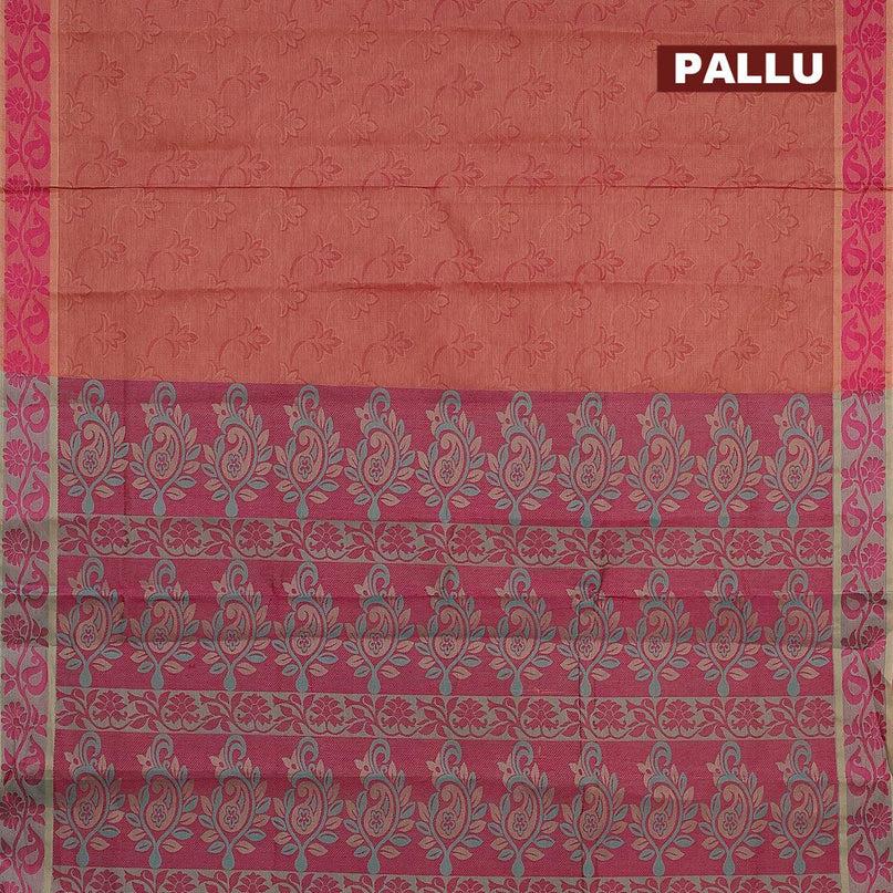 Coimbatore cotton saree pastel maroon shade and teal green shade with allover self emboss and thread woven border - {{ collection.title }} by Prashanti Sarees