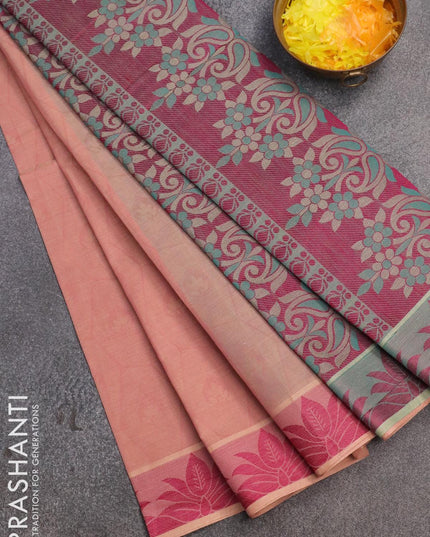 Coimbatore cotton saree pastel pink and magenta pink with allover self emboss and thread woven border - {{ collection.title }} by Prashanti Sarees