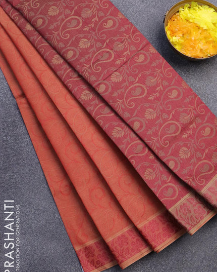 Coimbatore cotton saree rust shade and maroon shade with allover self emboss and thread woven border - {{ collection.title }} by Prashanti Sarees