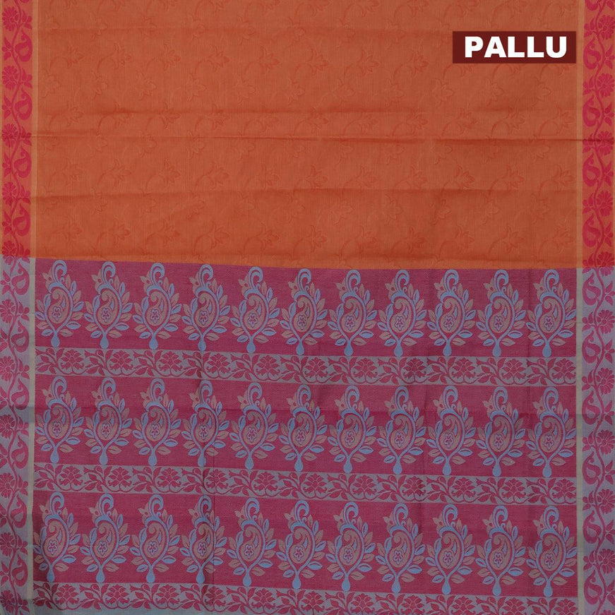 Coimbatore cotton saree rust shade and purple with allover self emboss and thread woven border - {{ collection.title }} by Prashanti Sarees