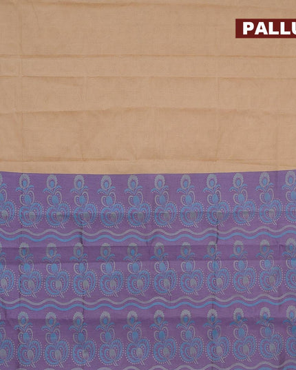 Coimbatore cotton saree sandal and violet with allover self emboss and thread woven border - {{ collection.title }} by Prashanti Sarees