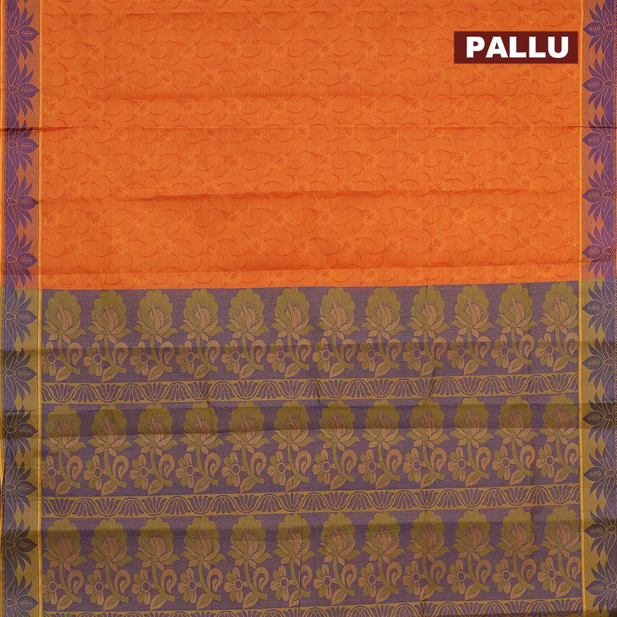 Coimbatore cotton saree sunset orange and mustard green shade with allover self emboss and thread woven border - {{ collection.title }} by Prashanti Sarees