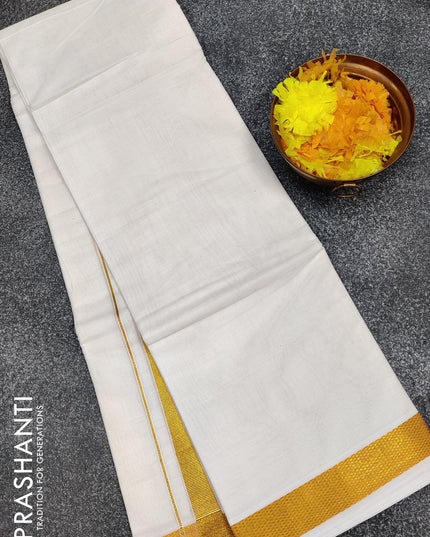 Cotton dhoti 8 muzham off white with zari woven border - {{ collection.title }} by Prashanti Sarees