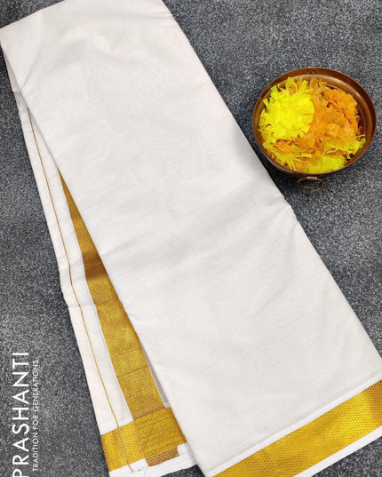 Cotton dhoti 9 X 5 off white with zari woven border - {{ collection.title }} by Prashanti Sarees