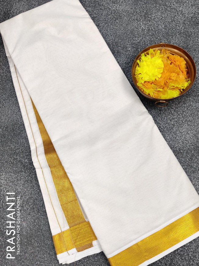 Cotton dhoti 9 X 5 off white with zari woven border - {{ collection.title }} by Prashanti Sarees