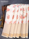 Cotton saree off white and with allover floral prints and long zari woven border - {{ collection.title }} by Prashanti Sarees