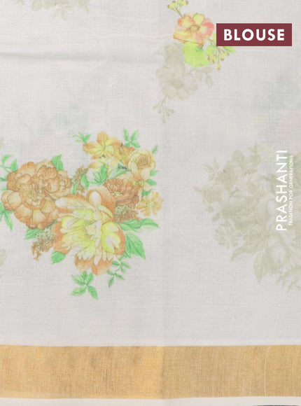 Cotton saree off white and with allover floral prints and zari woven border - {{ collection.title }} by Prashanti Sarees