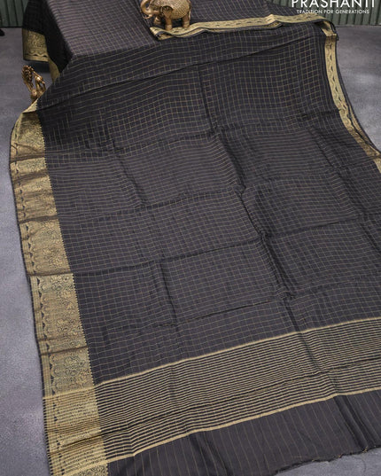 Dola silk saree black and pastel green with zari checked pattern and zari woven border with embroidery work blouse - {{ collection.title }} by Prashanti Sarees