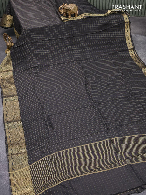 Dola silk saree black and red with zari checked pattern and zari woven border with embroidery work blouse - {{ collection.title }} by Prashanti Sarees
