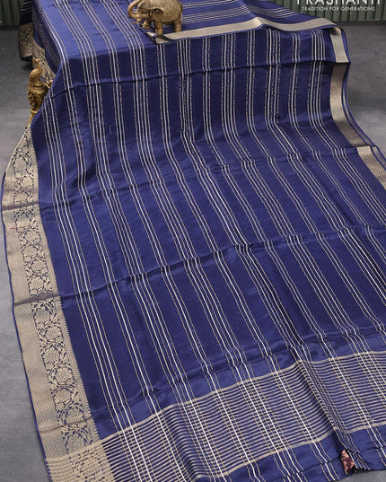 Dola silk saree blue and deep wine shade with allover zari woven stripes pattern and rich zari woven border - {{ collection.title }} by Prashanti Sarees