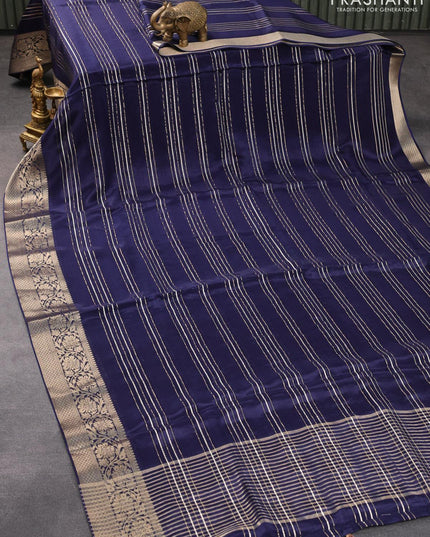 Dola silk saree blue and maroon with allover zari woven stripes pattern and rich zari woven border - {{ collection.title }} by Prashanti Sarees