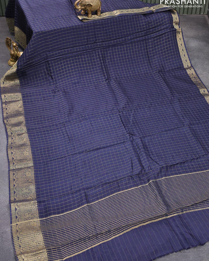 Dola silk saree blue and red with zari checked pattern and zari woven border with embroidery work blouse - {{ collection.title }} by Prashanti Sarees