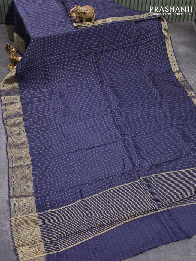 Dola silk saree blue and red with zari checked pattern and zari woven border with embroidery work blouse - {{ collection.title }} by Prashanti Sarees