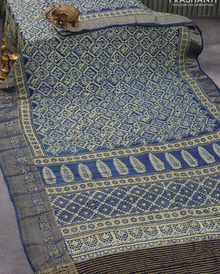 Dola silk saree blue with allover patola prints and zari woven floral border - {{ collection.title }} by Prashanti Sarees