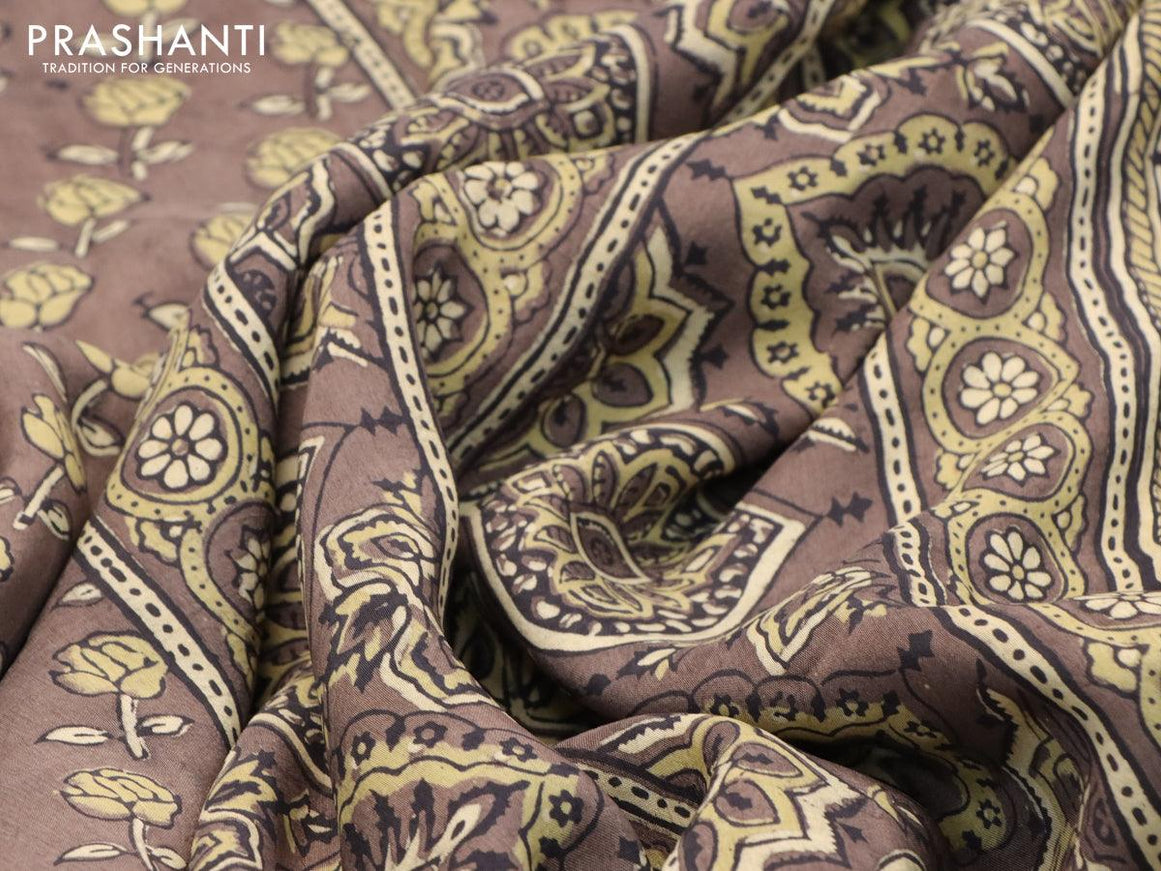 Dola silk saree brown with allover floral butta prints and zari woven floral border - {{ collection.title }} by Prashanti Sarees