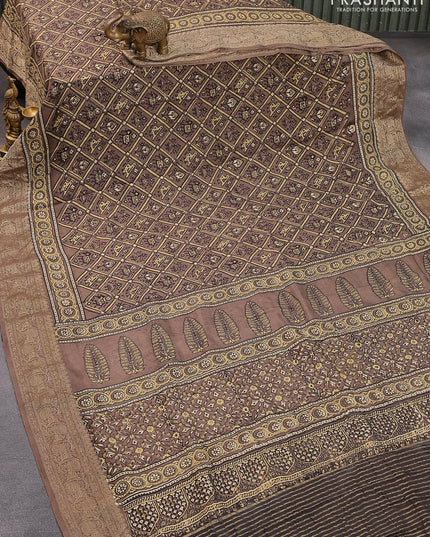Dola silk saree brown with allover patola prints and ajrakh printed pallu - {{ collection.title }} by Prashanti Sarees