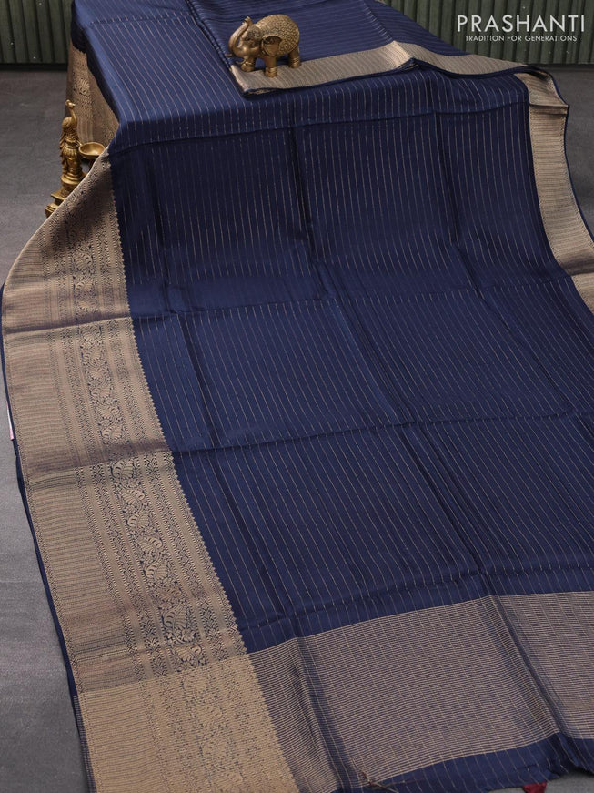 Dola silk saree dark blue and deep maroon with allover zari woven stripes pattern and rich zari woven border - {{ collection.title }} by Prashanti Sarees