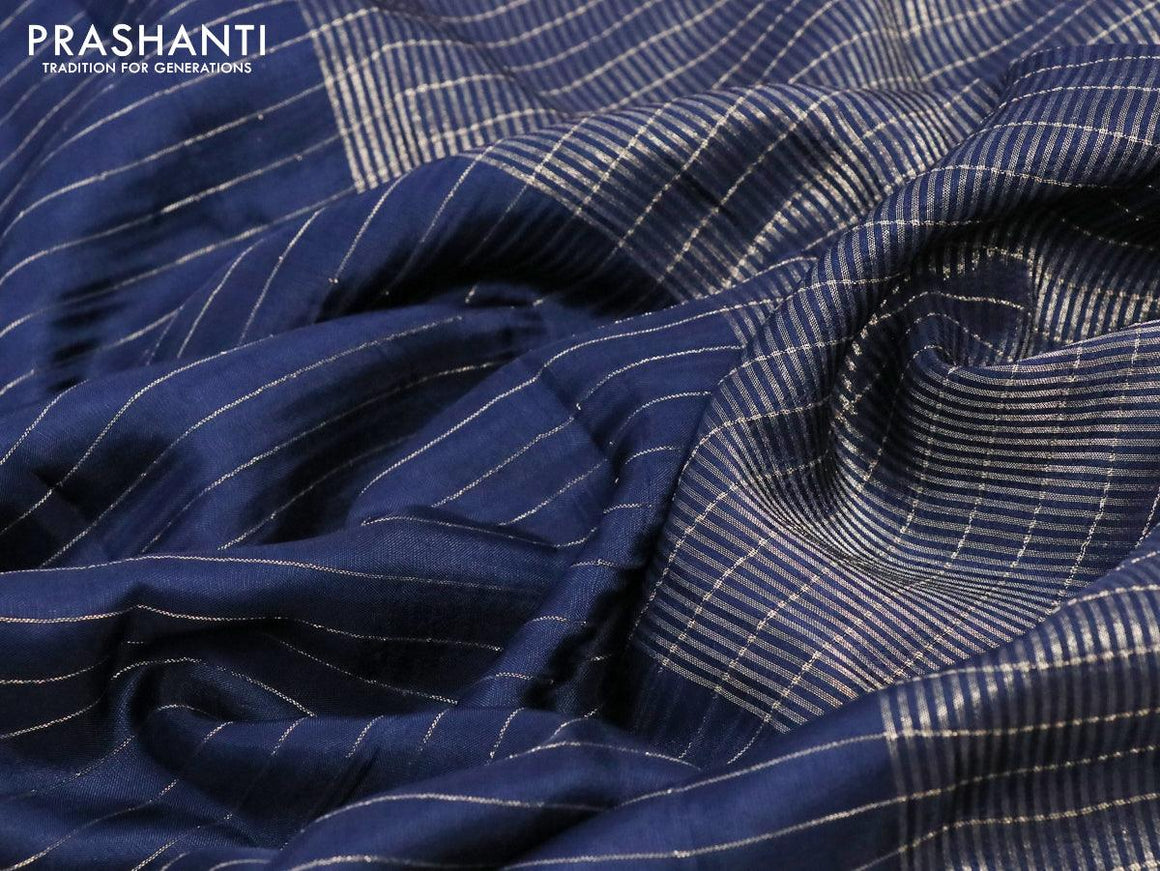 Dola silk saree dark blue and deep maroon with allover zari woven stripes pattern and rich zari woven border - {{ collection.title }} by Prashanti Sarees
