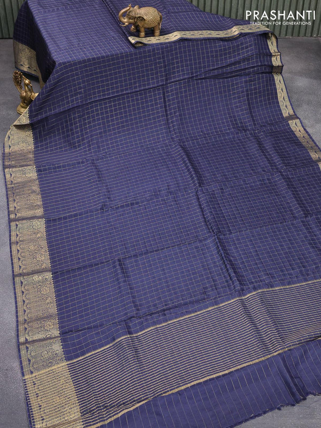 Dola silk saree dark blue and pastel pink with zari checked pattern and zari woven border with embroidery work blouse - {{ collection.title }} by Prashanti Sarees
