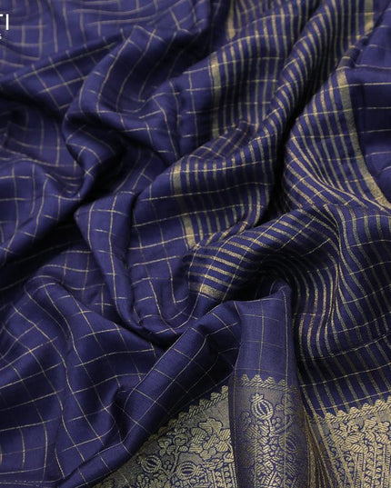 Dola silk saree dark blue and pastel pink with zari checked pattern and zari woven border with embroidery work blouse - {{ collection.title }} by Prashanti Sarees