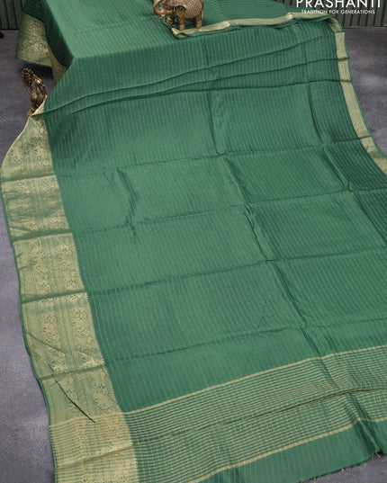 Dola silk saree green and black with allover zari woven stripes pattern and zari woven border with embroidery work blouse - {{ collection.title }} by Prashanti Sarees