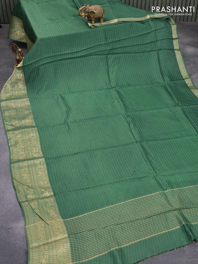 Dola silk saree green and black with allover zari woven stripes pattern and zari woven border with embroidery work blouse - {{ collection.title }} by Prashanti Sarees
