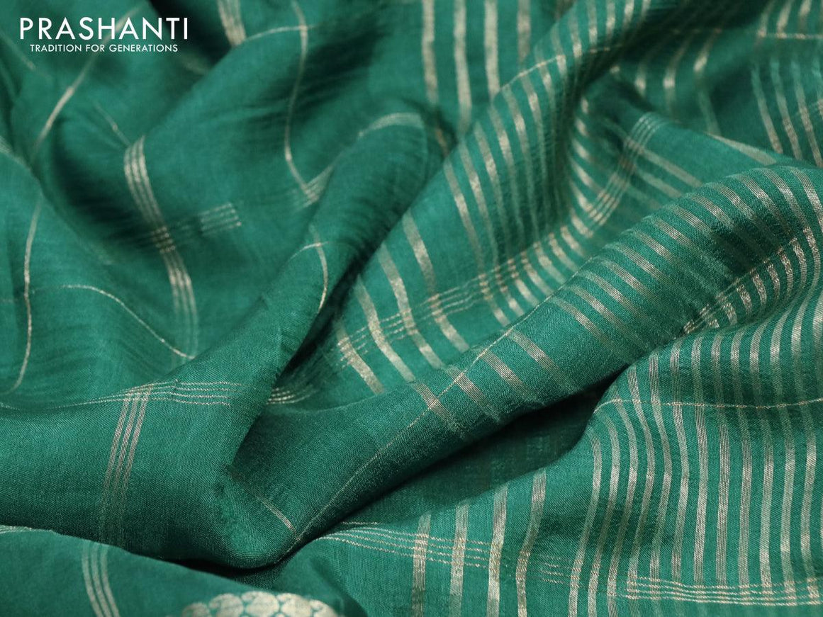 Dola silk saree green and deep jamun shade with allover zari checked pattern and rich zari woven border - {{ collection.title }} by Prashanti Sarees