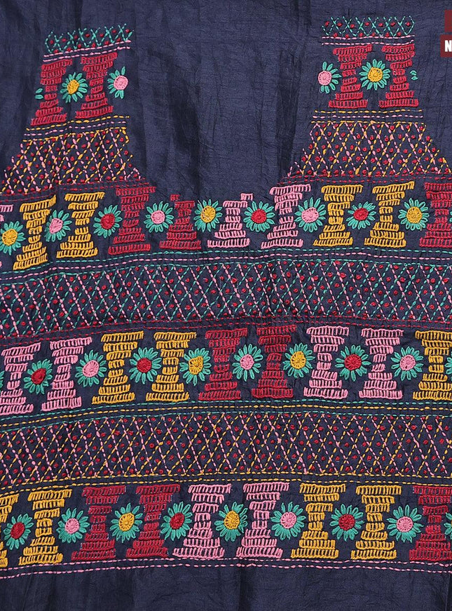 Dola silk saree green and elephant grey with allover zari woven stripes pattern and long zari woven border with embroidery work blouse - {{ collection.title }} by Prashanti Sarees