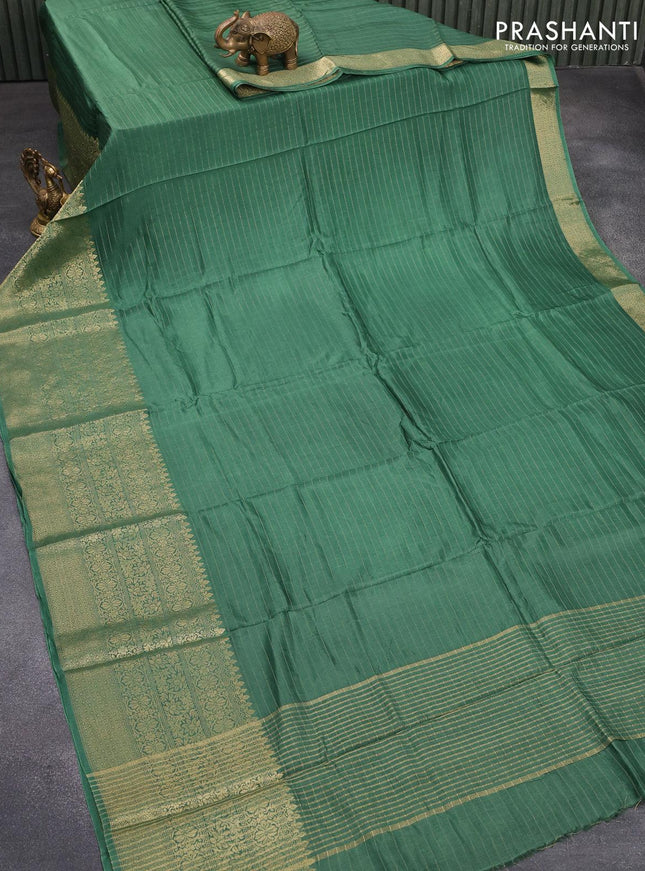 Dola silk saree green and maroon with allover zari woven stripes pattern and long zari woven border with embroidery work blouse - {{ collection.title }} by Prashanti Sarees