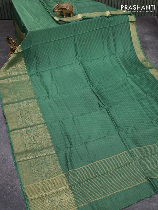 Dola silk saree green and maroon with allover zari woven stripes pattern and long zari woven border with embroidery work blouse - {{ collection.title }} by Prashanti Sarees