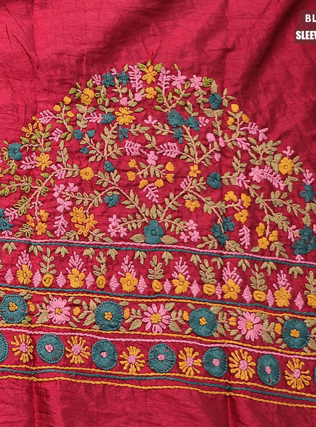 Dola silk saree green and maroon with allover zari woven stripes pattern and long zari woven border with embroidery work blouse - {{ collection.title }} by Prashanti Sarees