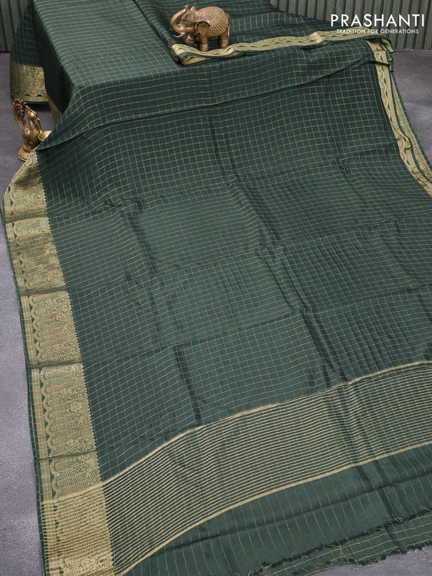 Dola silk saree green and mild purple with zari checked pattern and zari woven border with embroidery work blouse - {{ collection.title }} by Prashanti Sarees